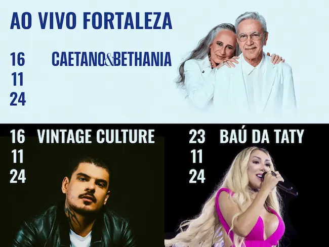 Caetano & Bethânia, Vintage Culture e Taty Girl agitam Fortaleza em novembro! Aproveite a localização privilegiada do Refúgio Hostel & Pousada para curtir esses shows imperdíveis.